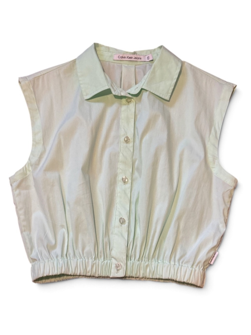 Calvin Klein Jeans Green Sleeveless Button-Down Crop Top Size S